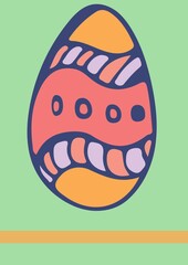 Digitally generated image of decorative colorful easter egg against green background