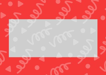Digital generated image of multiple ribbons and spots with copy space against red background