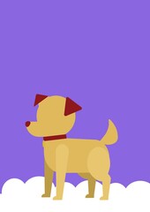 Digital generated image of puppy dog standing over a cloud against blue background