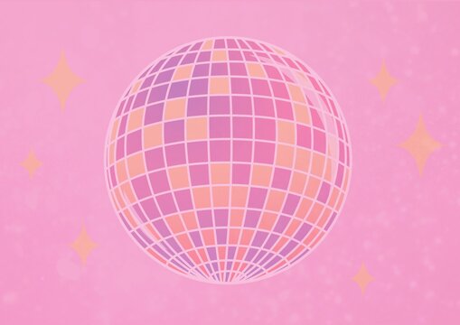 Digital generated image of shining disco ball against pink background