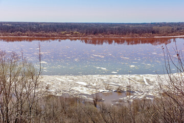 beautiful landscape ice drift on the river top view