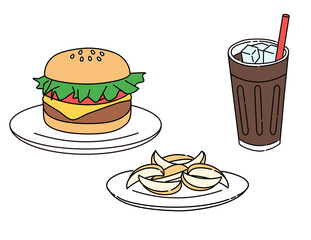 Hamburger, french fries, cola, set