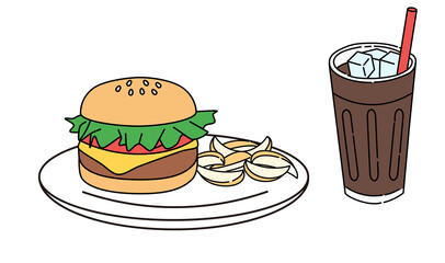 Hamburger, french fries, cola, set