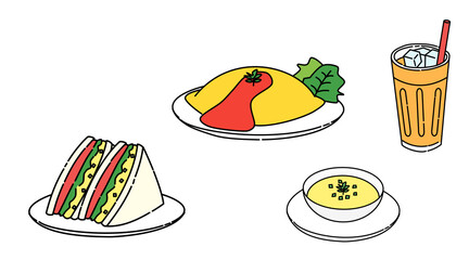 Sandwiches, omelets, soups, breakfasts, sets