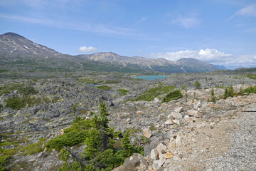 Fototapeta na wymiar White Pass alpine landscape on borders between Alaska, United States and British Columbia, Canada