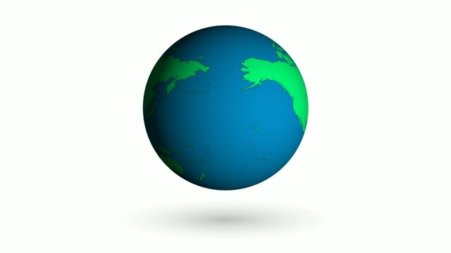 animated globe, planet Earth with continents and oceans on white background. Planet earth rotates on its axis. Looped video