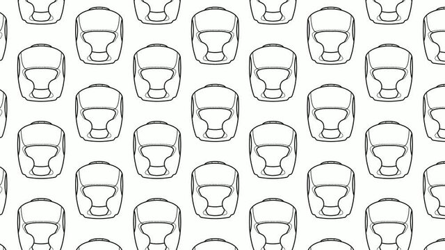 animated seamless pattern with protective boxing helmet. Protective equipment of taekwondo, karate fighter. Ornament for background decoration. Design element. Looped video