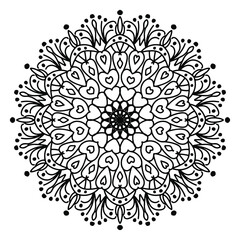 Circular pattern in form of mandala for Henna, Mehndi, tattoo, decoration. Beautiful relaxation black and white ornament. Coloring book page.	