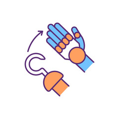 Innovative prosthetic hand RGB color icon. Fully articulated fingers. Natural-looking prosthesis. Artificial device. Cosmetic replica. Individual finger movement. Isolated vector illustration