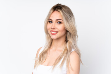 Fototapeta premium Teenager blonde girl over isolated white background . Portrait