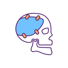 Craniofacial prosthetic RGB color icon. Reconstructive surgery. Skull repairment. Artificial device. Skin, muscle flap. Covering missing and malformed tissues. Isolated vector illustration