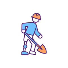 Obraz premium Work resumption with lower limb prosthesis RGB color icon. Vocational rehabilitation. Employment status. Working conditions. Musculoskeletal impairment. Job reintegration. Isolated vector illustration