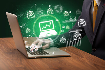 Business hand working on laptop, successful business concept