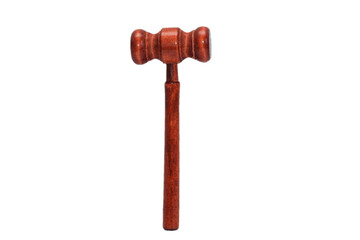 Isolated on white background wooden brown gavel of a judge for sentencing