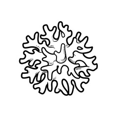 Obraz premium Decorative round coral coloring book linear drawing isolated on white background