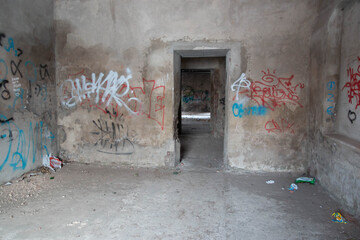 abandoned empty red brick building