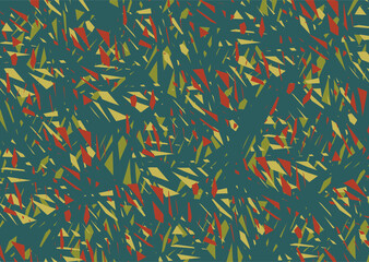 Vector yellow, green and red triangles on a gray background. Vector background with lino print colored triangles.