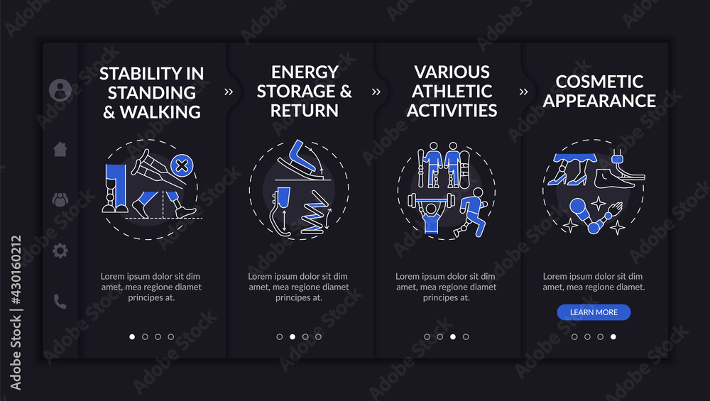 Poster lower-limb implant test onboarding vector template. responsive mobile website with icons. web page w
