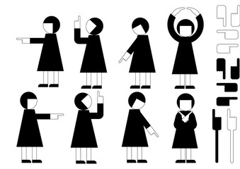 レトロタッチな人物と手のシルエットで方向 指示 マル バツなどをイメージしたイラスト系の矢印のアイコン風素材セット ２色 男の子 Poster Yuko Sakuragi