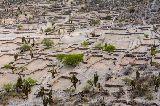 Areal view of the ruins of the ancient pre-Columbian city of Quilmes in northwest Argentina