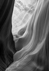 Black and white picture of Antelope Canyon in Arizona