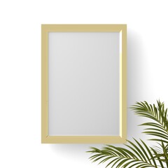 Blank gold frame with plants realistic icon 3d illustration.