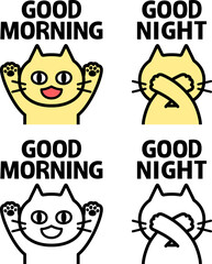猫と'GOODMORNING', 'GOODNIGHT'の文字のアイコン