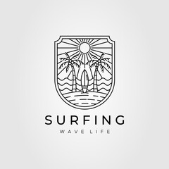 paradise, ocean surfing logo. surf, palm tree beach logo vector illustration design