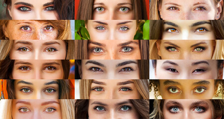 Collage of various female eyes, close up