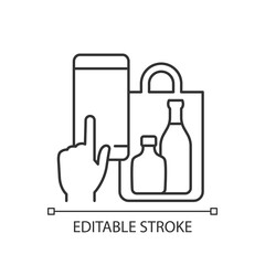 Phone drinks ordering linear icon. Click-and-collect option. Delivery from bar, restaurant, pub. Thin line customizable illustration. Contour symbol. Vector isolated outline drawing. Editable stroke
