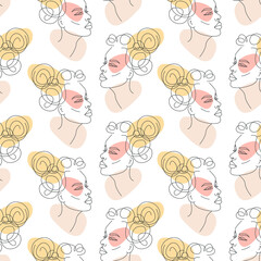 Abstract woman faces. Modern fashionable pattern in pastel colors