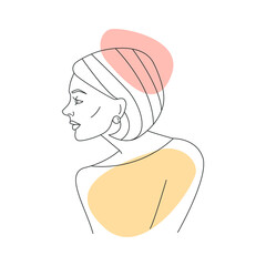 Abstract woman with squares in 60s style with line art vector graphics. Face in a minimalistic style.