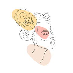 Abstract woman with by line art vector drawing. Face in a minimalistic style.