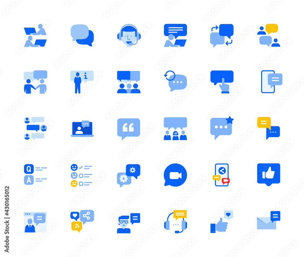 Poster online communication and networking icons set for personal and business use. vector illustration ico