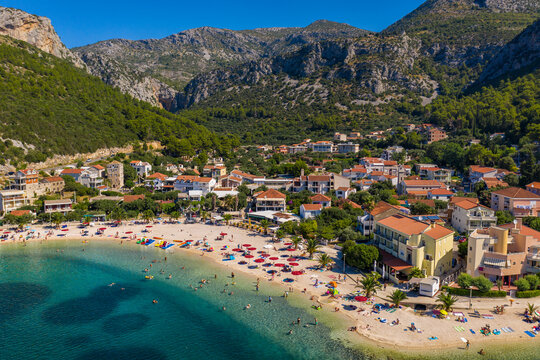 Klek - small Croatian town on the at Mediterranean Sea coast, located in a picturesque bay between Split and Dubrovnik with a view of the Peljesac.