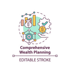 Comprehensive wealth planning concept icon. Wealth management idea thin line illustration. Cash-flow reports generation. Income and expenses. Vector isolated outline RGB color drawing. Editable stroke