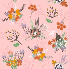 Foto op Canvas Naadloze bloemmotief met bloemen, takken. Delicate floristische achtergrond. Stijlvolle vectortextuur geweldig voor stof, textiel, verpakking, apprel © solodkayamari