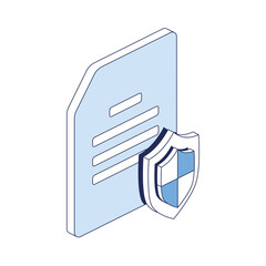 Document shield security. Vector 3d line isometric, web icons, blue color. Creative design idea for infographics.