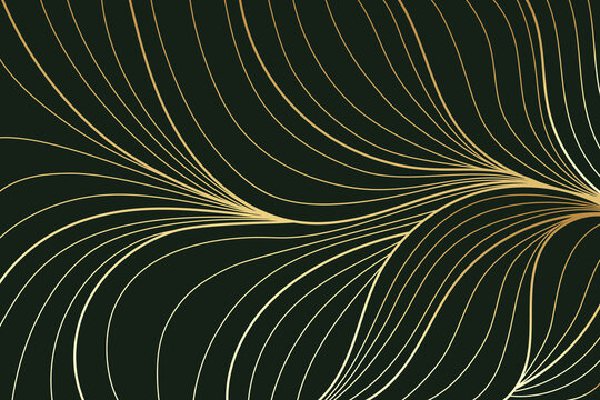 Golden emerald wallpaper. Abstract background. Gold line art texture with green design. Vector illustration.