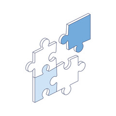Jigsaw puzzles. Vector 3d line isometric, web icons, blue color. Creative design idea for infographics.