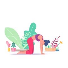 Obraz premium Young women in different yoga pose. Vector illustration of woman doing yoga exercise