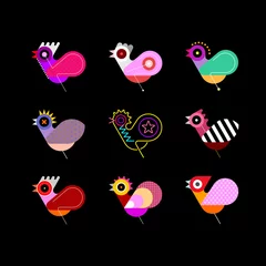 Tuinposter Multicolor ontwerpen geïsoleerd op een zwarte achtergrond Bird Icon Set vectorillustratie. Negen verschillende vogelafbeeldingen. Kan als logo worden gebruikt. ©  danjazzia