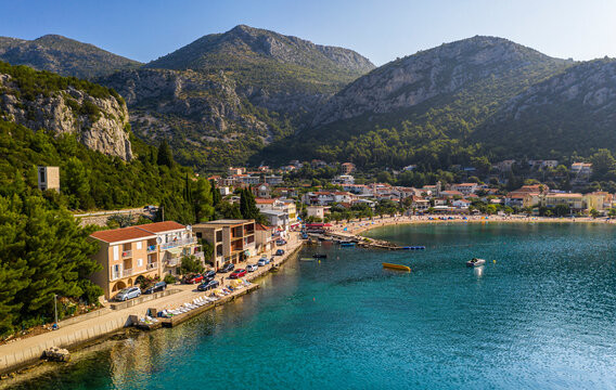 Klek - small Croatian town on the at Mediterranean Sea coast, located in a picturesque bay between Split and Dubrovnik with a view of the Peljesac.