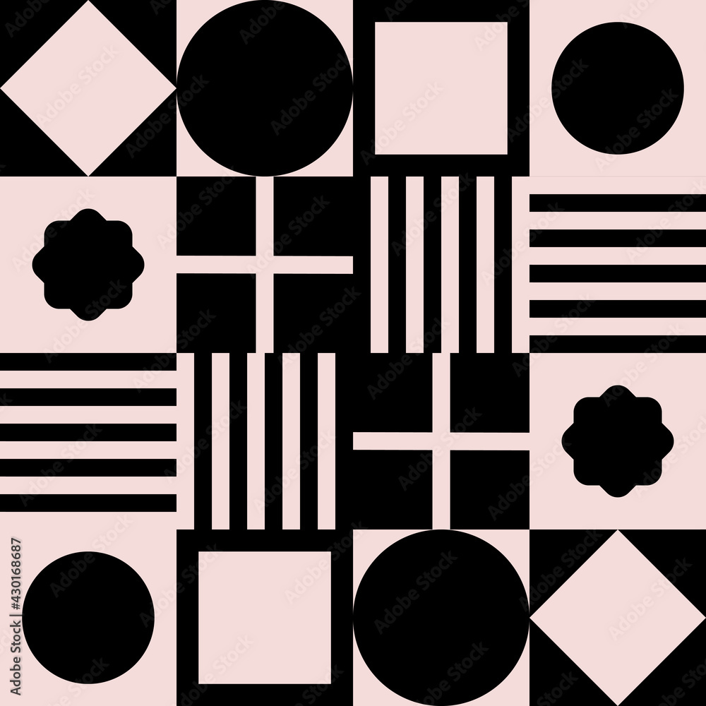 Poster Abstract and checker shapes ornament. Seamless and simple monochrome checkered shapes.