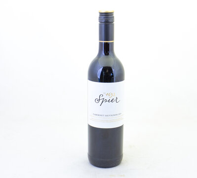 Johannesburg, South Africa - a bottle of Spier cabernet sauvignon red wine isolated on a clear background