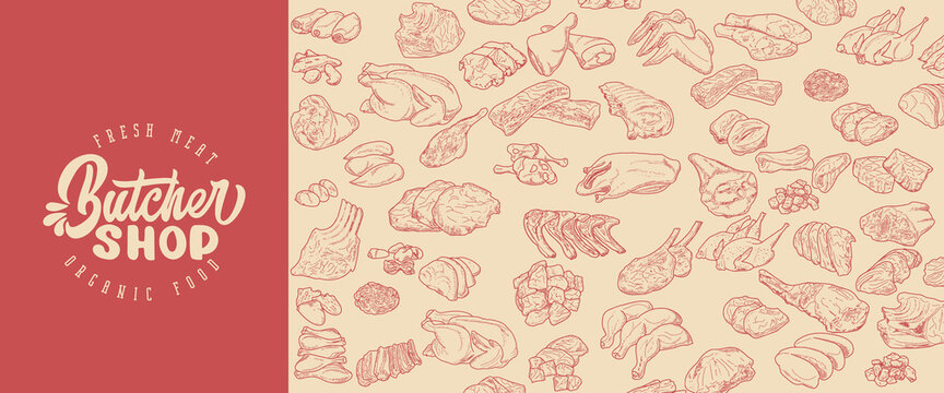 Fresh raw meat engraved design