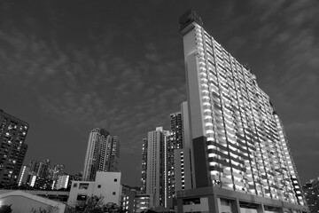 Night scenery of high rise residential buidling of public estate in Hong Kong city
