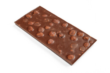 Whole bar of hazelnut filled chocolate isolated on white backround