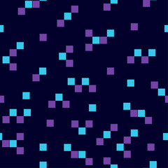 Abstract pattern with blue and violet squares on dark blue. Vector repeating abstract background with colourful elements. Geometric squares pattern