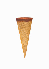 Ice-cream cone with chocolate on top isolated on white background